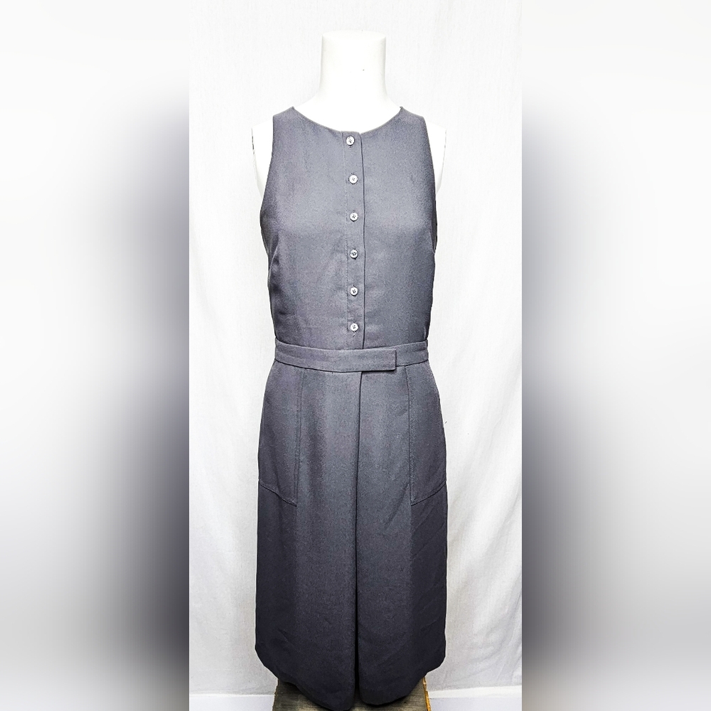 Banana Republic Gray Sleeveless Button-Front Sheath Dress Pockets Size 8P NWOT